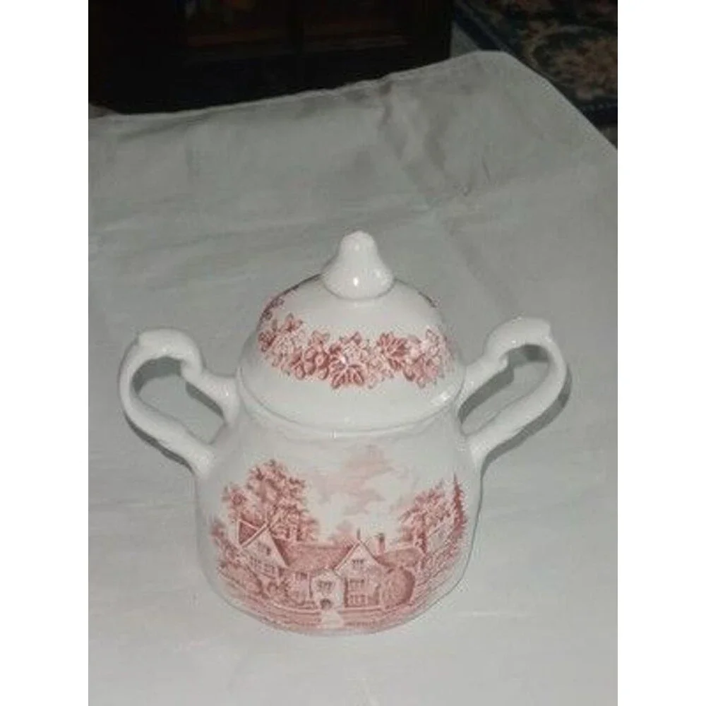 J & G Meakin Romantic England Sandford Transferware Ironstone Covered Sugar Bowl